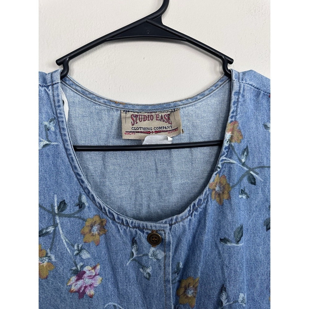 VTG 90s Studio Ease Floral Denim Dress Size 10 Blue Denim Floral Button Prairie - Picture 8 of 16